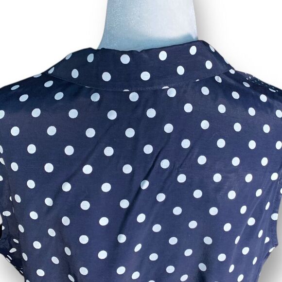 Vintage Navy Blue Polka Dot Waistcoat Tailored  Suit Blazer Vest Vneck Tie Back - Picture 9 of 12